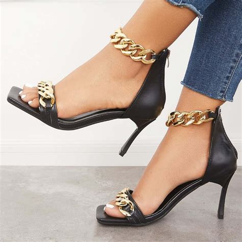 versace square toe chain stiletto sandals|Versace heel sandals.